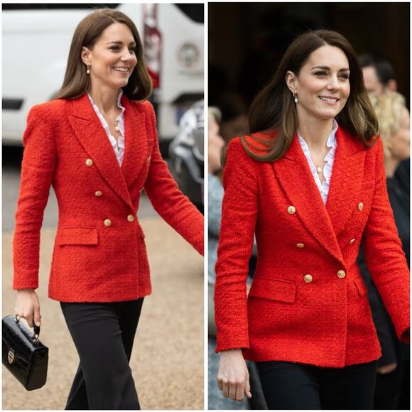 Zara Jackets & Blazers - Zara Royal ASO Kate Middleton Textured Tweed Blazer Red Double Breasted sz Small